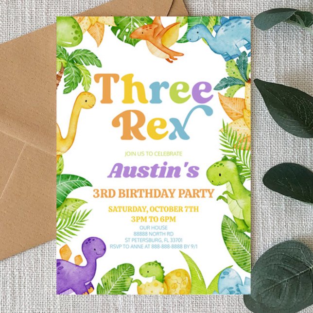Invitation Trois Rex Dinosaur 3ème fête d'anniversaire (Créateur téléchargé)