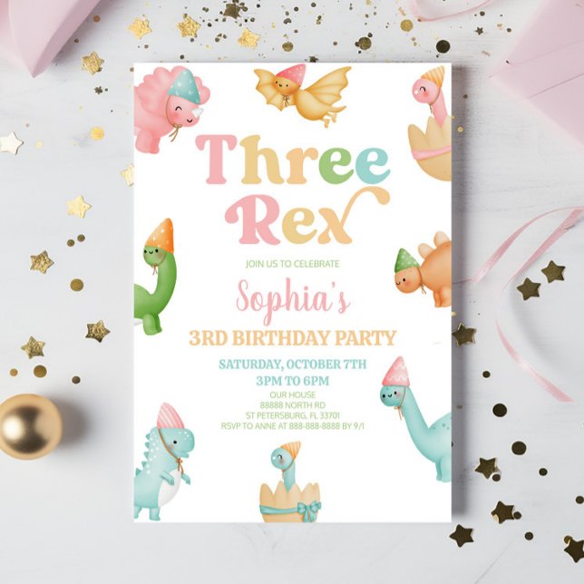 Invitation Trois Rex Dinosaur 3ème fête d'anniversaire (Créateur téléchargé)