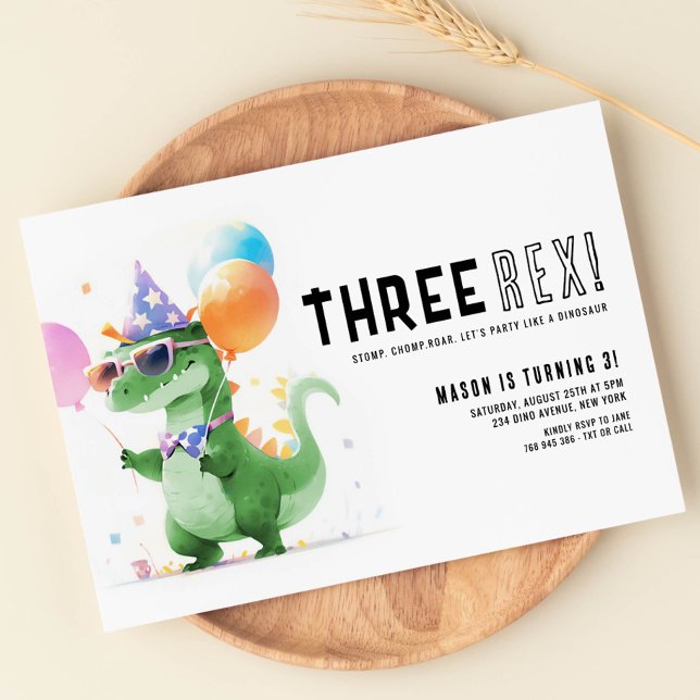Invitation Trois Rex Dinosaur Anniversaire (Créateur téléchargé)