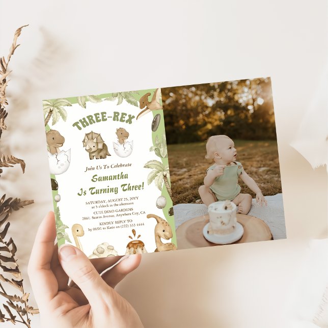Invitation Trois Rex Dinosaur Boy 3ème anniversaire de fête P (Créateur téléchargé)