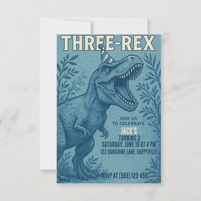 Invitation Trois Rex Dinosaur Jungle Anniversaire (Devant)