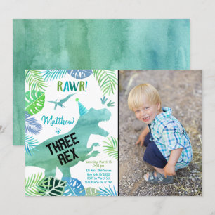 Invitation Trois Rex Dinosaur Vert Anniversaire