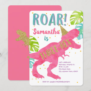 Invitation Trois Rex, Dinosaure, Fille, Troisième Anniversair