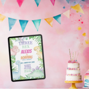 Invitation Trois Rex, dinosaure pastel 3e anniversaire