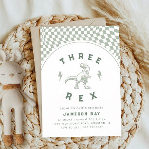 Invitation Trois-Rex Dinosaure Rugissement Garçon Vert Annive