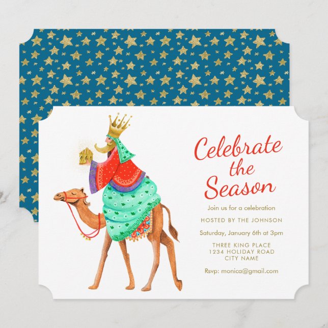 Invitation Trois rois | Saison | Parties scintillant or | Inv (Devant / Derrière)