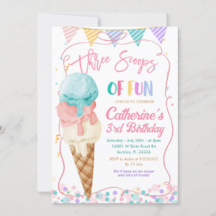 Invitation Trois Scoops Of Fun 3ème Anniversaire Ice Creative