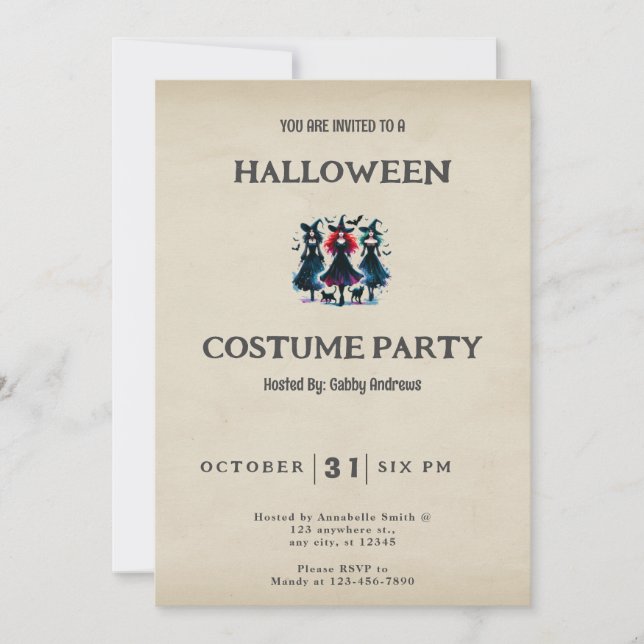 Invitation Trois sorcières Chats Noirs Chats chauves-souris V (Devant)