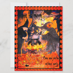 Invitation Trois Sorcières fête Halloween Art