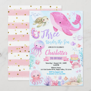 Invitation Trois sous la fille de la mer 2e anniversaire rose