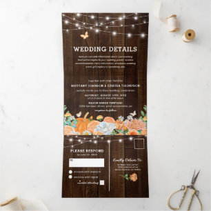 Invitation Trois Volets 3 en 1 Mariage floral Rustic Fall