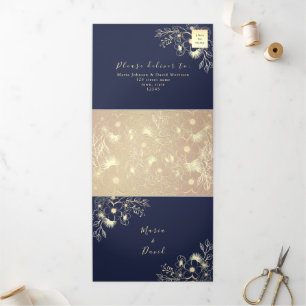 Invitation Trois Volets 3 en 1 Rose Gold et Mariage de la marine