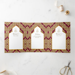 Invitation Trois Volets 6 pg NIKAH WALIMAH White Red Gold Ornate