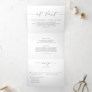 Invitation Trois Volets À Dernier Taupe Green Minimalist Script Mariage