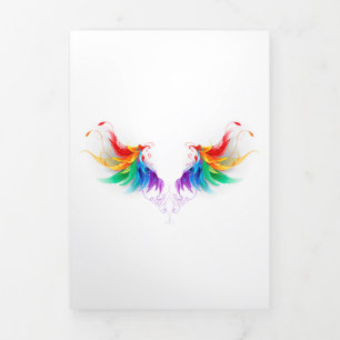 Invitation Trois Volets Ailes fluffy arc-en-ciel
