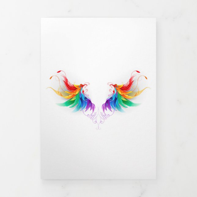 Invitation Trois Volets Ailes fluffy arc-en-ciel (Page de couverture)