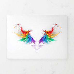 Invitation Trois Volets Ailes fluffy arc-en-ciel