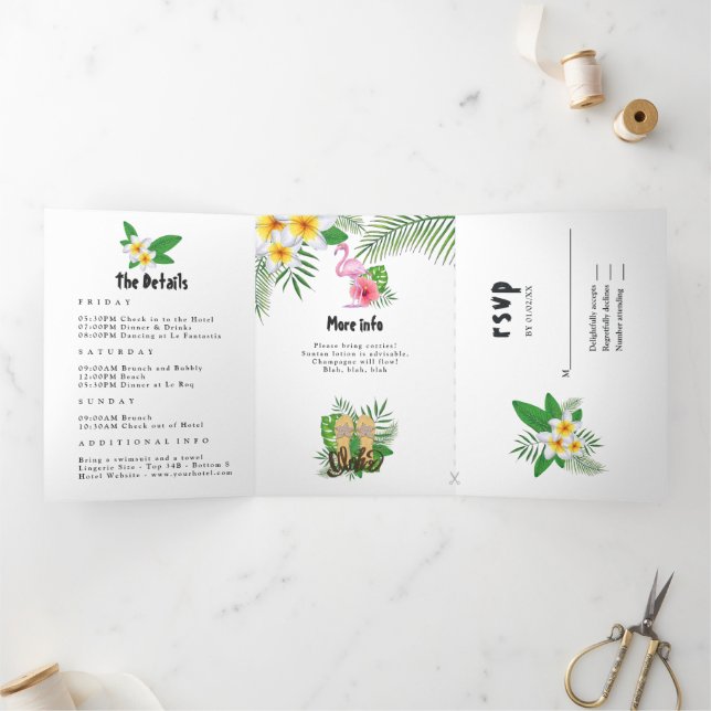 Invitation Trois Volets Aloha Exotique Aloha Luau Bachelorette Week-end (Intérieur)
