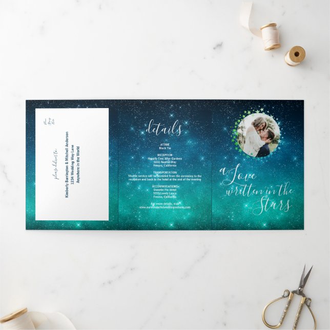 Invitation Trois Volets Amour écrit dans les étoiles Ciel de nuit Mariage  (Extérieur)