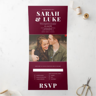 Invitation Trois Volets AMOUR GRAVE Mariage photo tout-en-un moderne