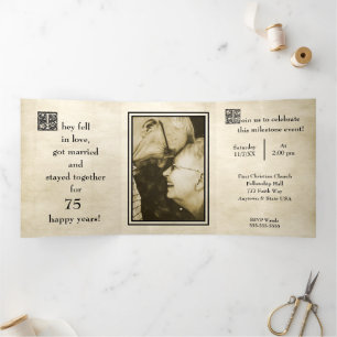 Invitation Trois Volets Antique Histoire Style Photo 75e anniversaire