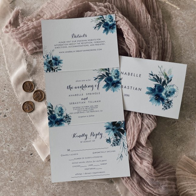 Invitation Trois Volets Aquarelle classique Floral Tripli Mariage (Créateur téléchargé)