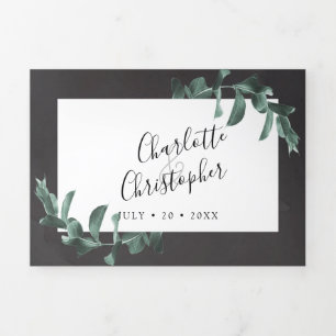 Invitation Trois Volets aquarelle d'eucalyptus gris tout en un mariage