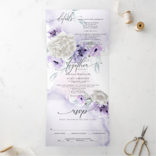 Invitation Trois Volets Aquarelle Lilac Floral TOUT EN UN MARIAGE
