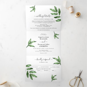 Invitation Trois Volets Aquarelle naturelle Peint à la main Mariage de ver