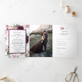 Invitation Trois Volets Aquarelle romantique | Mariage Boho