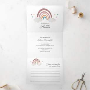 Invitation Trois Volets Arc en ciel moderne Boho Script Baby shower chic