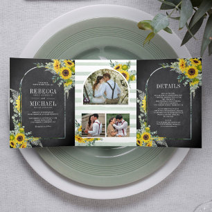 Invitation Trois Volets Arche de mariage au tableau noir Eucalyptus Tourne