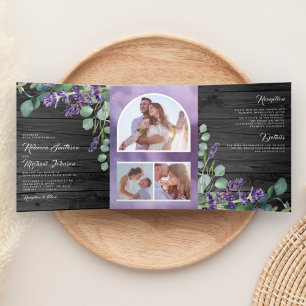 Invitation Trois Volets Arche de mariage en bois rustique avec lavande et