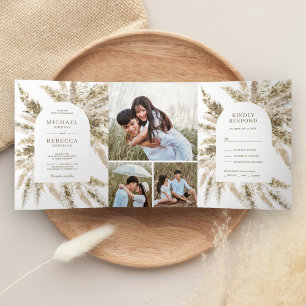 Invitation Trois Volets Arche de pampas séchées bohème rustique pour photo