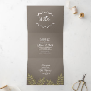 Invitation Trois Volets Bague de feuillage de foil moderne Logo de mariage