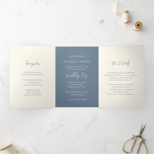 Invitation Trois Volets Bailee Dusty Blue Mariage moderne