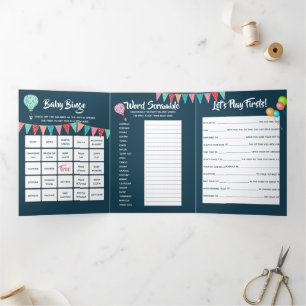 Invitation Trois Volets Ballons à air chaud drapeaux de bottes pour bébé g