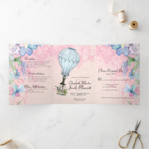 Invitation Trois Volets Ballotte à air chaud vintage tout en un Mariage