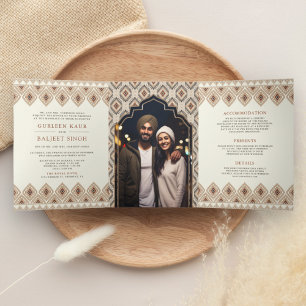 Invitation Trois Volets Beige Ikat All in One Anand Karaj Sikh Mariage