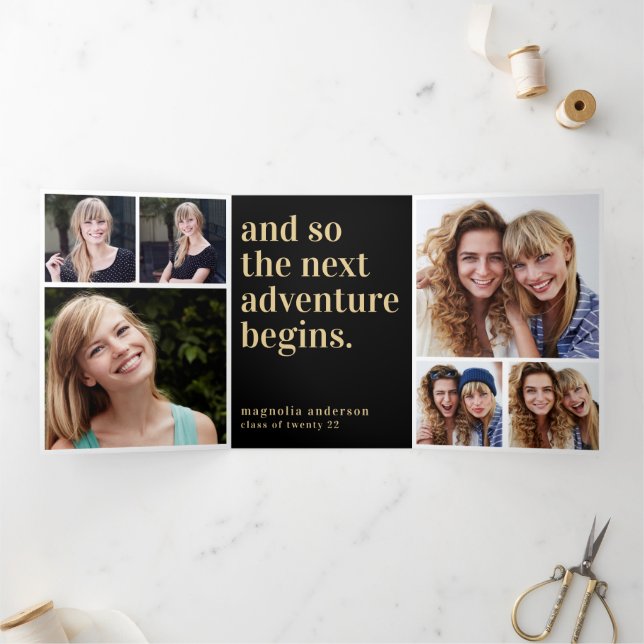 Invitation Trois Volets Black Gold Photos Graduation Party Prochaine avent (Intérieur)