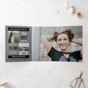 Invitation Trois Volets Black Modern Block 5-Photo Graduation
