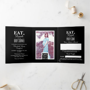 Invitation Trois Volets Black & White Art Déco Manger Boisson Baby shower 