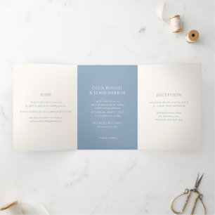 Invitation Trois Volets Bleu bleu clair simple Mariage moderne