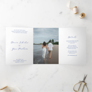 Invitation Trois Volets Bleu de cobalt minimaliste Mariage moderne