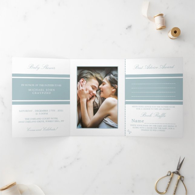 Invitation Trois Volets Bleu d'oeuf de canard, Suite Baby shower moderne (Intérieur)