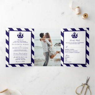 Invitation Trois Volets Bleu Mariage de navire de marine