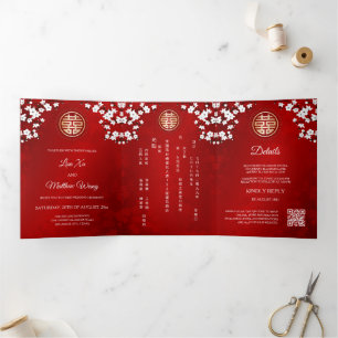 Invitation Trois Volets Blossom Blanc Rouge Mariage Chinois