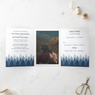 Invitation Trois Volets Blue Forest Range Woodland Mariage Suite