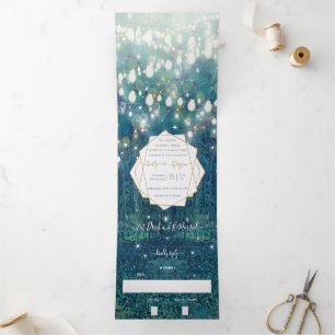 Invitation Trois Volets Blue Green Gold Rustic Chic Forest Mariage