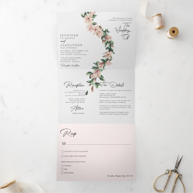 Invitation Trois Volets Blush Floral Eucalyptus Mariage tout en un (Intérieur)